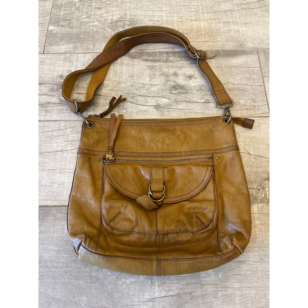 Vintage Fossil Brown Leather Crossbody Messenger Bag Brass Hardware